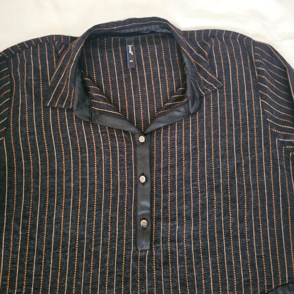 Grandi Women's Black Striped Exposed Front Pockets Long Sleeve Tunic Top Size M - Picture 6 of 12